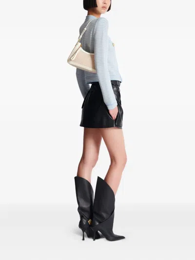 Balmain B-army Shoulder Bag In Monogrammed Jacquard Canvas And Leather In Multi