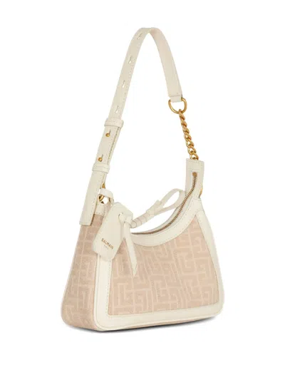 Balmain B-army Shoulder Bag In Monogrammed Jacquard Canvas And Leather In Multi