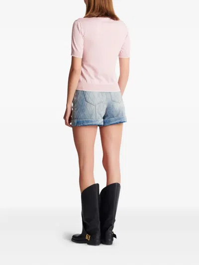 Balmain Embleme-embroidered Knit Top In Pink