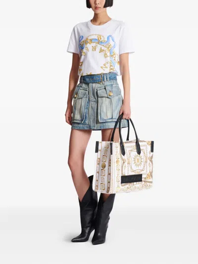 Balmain B-army Medium Tote Bag In Printed Canvas