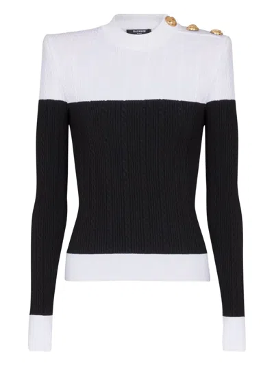 Balmain 3-button Twisted Knit Colorblock Top In Multi