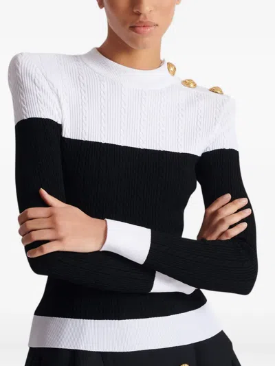 Balmain 3-button Twisted Knit Colorblock Top In Multi