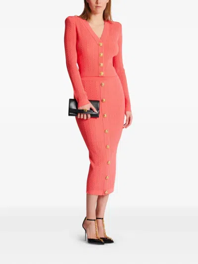 Balmain V Neck Buttoned Cardigan In Orange