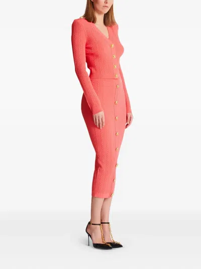 Balmain V Neck Buttoned Cardigan In Orange