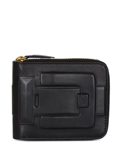Balmain Anthem Calfskin Leather Card Holder In Black