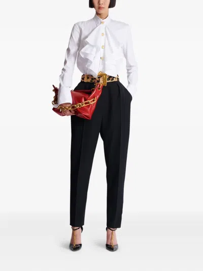 Balmain Ruffled Poplin Shirt In White