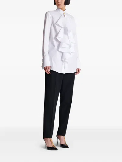 Balmain Ruffled Poplin Shirt In White