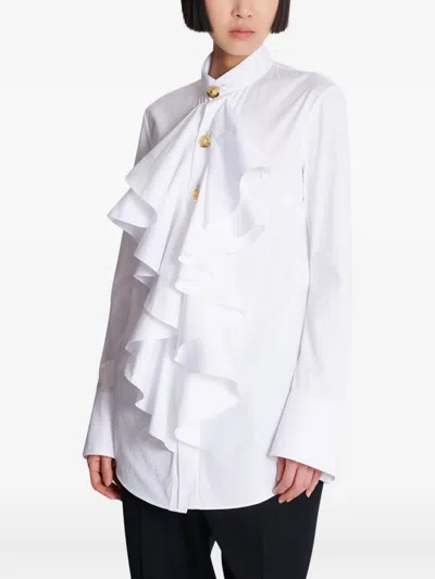 Balmain Ruffled Poplin Shirt In White