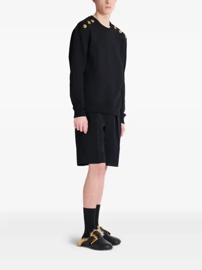 Balmain Crew Neck Sweater With Gold Button Detailing In Black