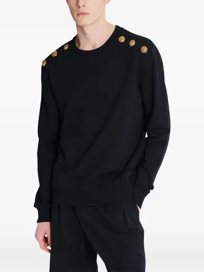 Balmain Crew Neck Sweater With Gold Button Detailing In Black