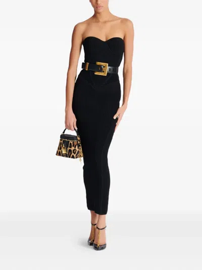Balmain Strapless Knit Body-con Bustier Dress In Black