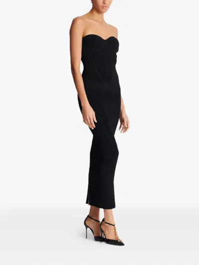 Balmain Strapless Knit Body-con Bustier Dress In Black