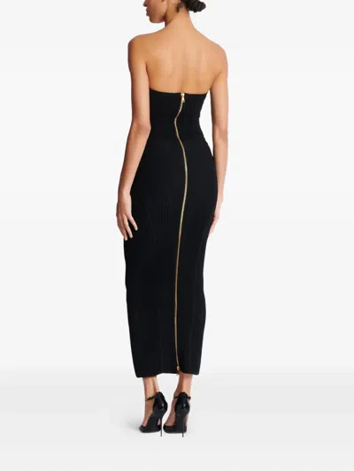 Balmain Strapless Knit Body-con Bustier Dress In Black