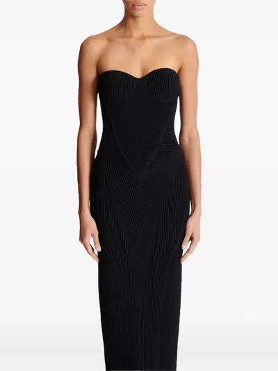 Balmain Strapless Knit Body-con Bustier Dress In Black
