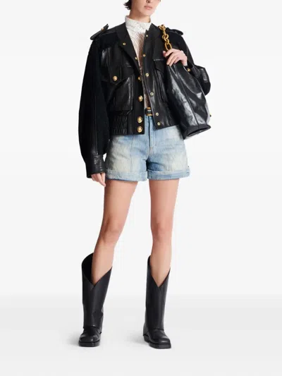 Balmain Quilted Leather And Tweed Bomber Jacket In Black