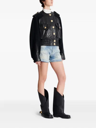 Balmain Quilted Leather And Tweed Bomber Jacket In Black