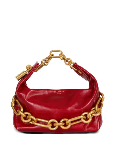 Balmain Sync Chain Mini Top-handle Bag In Calfskin Leather In Red
