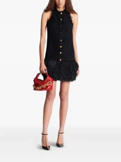 Balmain Sync Chain Mini Top-handle Bag In Calfskin Leather In Red