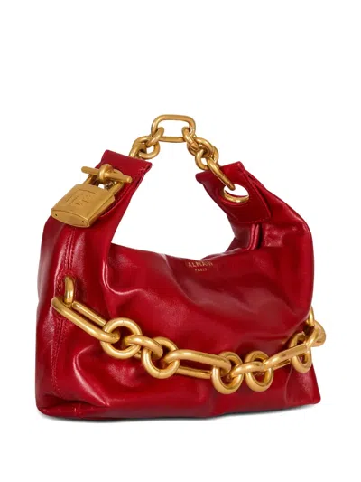 Balmain Sync Chain Mini Top-handle Bag In Calfskin Leather In Red