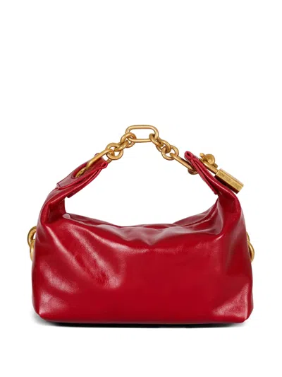 Balmain Sync Chain Mini Top-handle Bag In Calfskin Leather In Red
