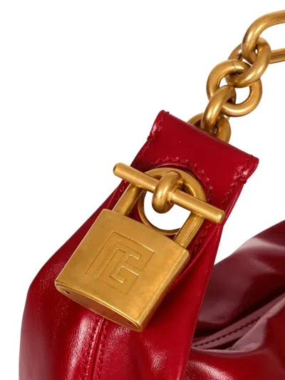 Balmain Sync Chain Mini Top-handle Bag In Calfskin Leather In Red
