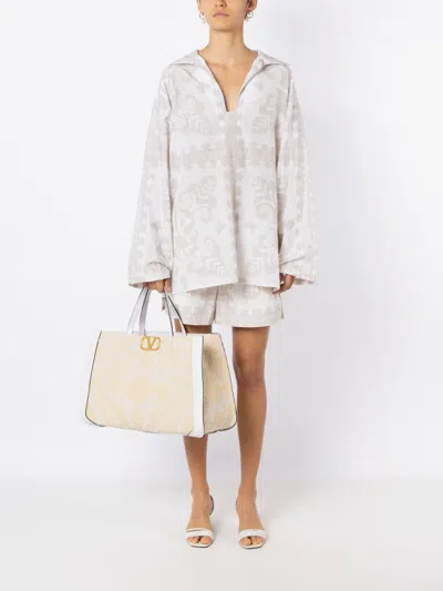 Valentino Vlogo Embroidered Raffia Tote