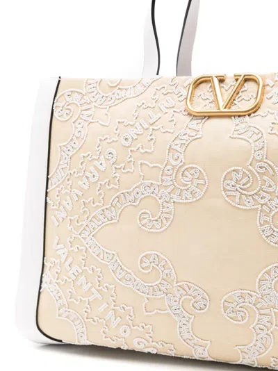 Valentino Vlogo Embroidered Raffia Tote