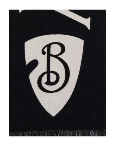 Burberry Black And White Wool Reversible Scarf In Black