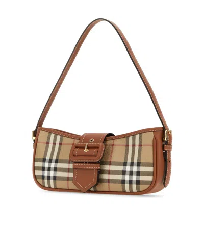 Burberry Canvas Sling Shoulder Bag With Checkered Pattern In Brown