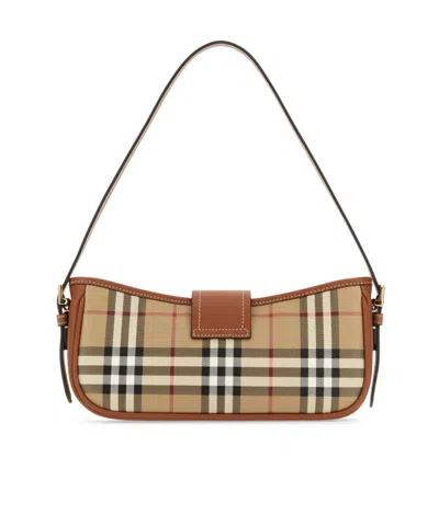 Burberry Canvas Sling Shoulder Bag With Checkered Pattern In Brown