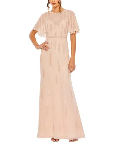 Mac Duggal V Neck Embellished Flutter Sleeve A Line Gown In Pink