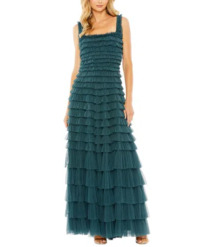 Mac Duggal Textured Mesh Square Neckline Allover Ruffle Gown