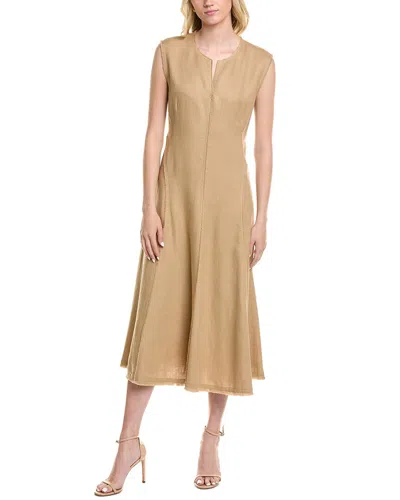 Lafayette 148 Sleeveless Fringe-trim Linen Midi Dress In Brown