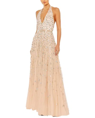 Mac Duggal Floral Embellished Halter Strap A Line Gown