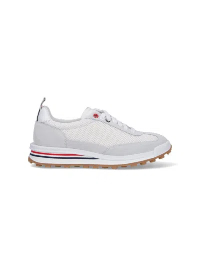 Thom Browne White Low Top Perforated Sneaker With Non-slip Rubber Outsole