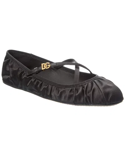 Dolce & Gabbana 5mm Criss Cross Nappa Ballerina Flats In Black