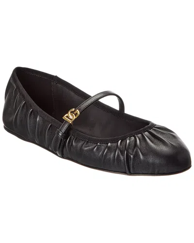 Dolce & Gabbana 5mm Criss Cross Nappa Ballerina Flats In Black