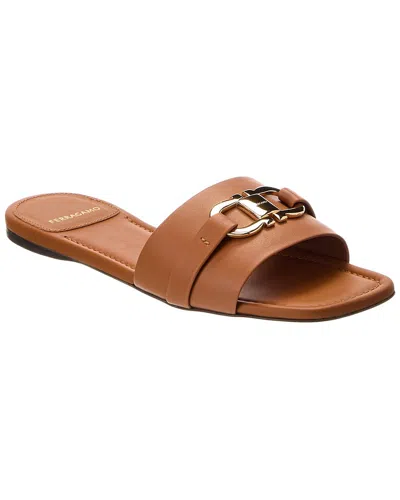 Ferragamo Gancini Slide In Cognac Leather Women In Brown