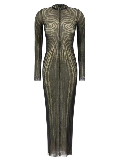 Jean Paul Gaultier Printed Spiraral Long Dress Woman Black