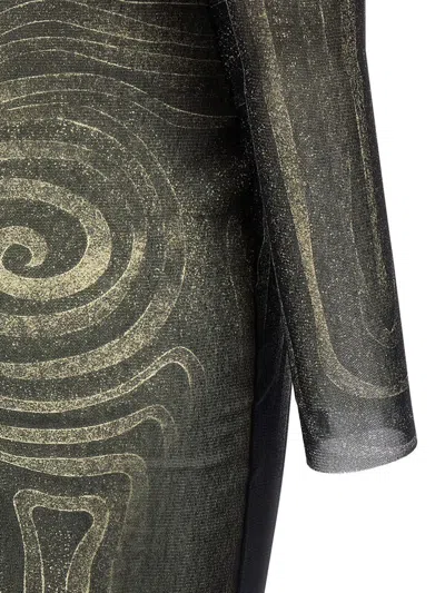 Jean Paul Gaultier Printed Spiraral Long Dress Woman Black