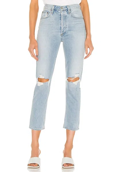Agolde Riley High Rise Straight Crop Jeans In Clear Skies
