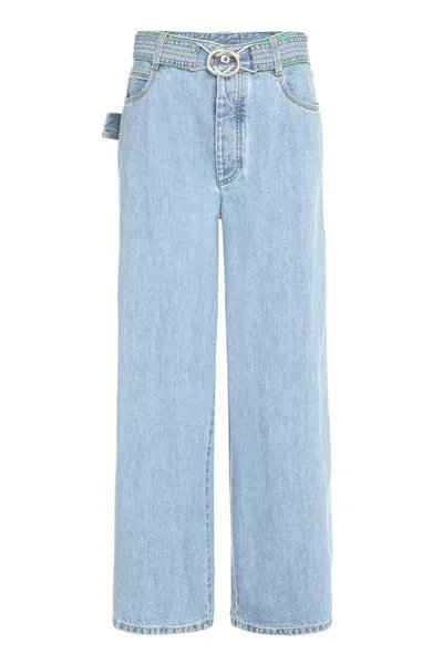 Bottega Veneta Wide-leg Denim Jeans With Removable Belt And Contrast Stitching For Women