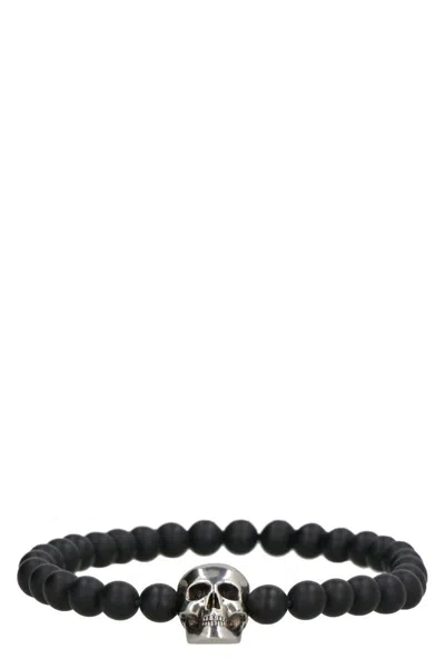 Alexander Mcqueen Alexander Mc Queen Skull Bracelet With Black Pearls