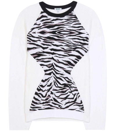 Kenzo Tiger Stripes Metallic Wool-blend Sweater In Blanc|bianco