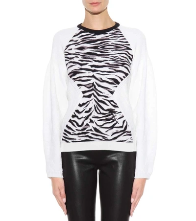 Shop Kenzo Tiger Stripes Metallic Wool-blend Sweater In White