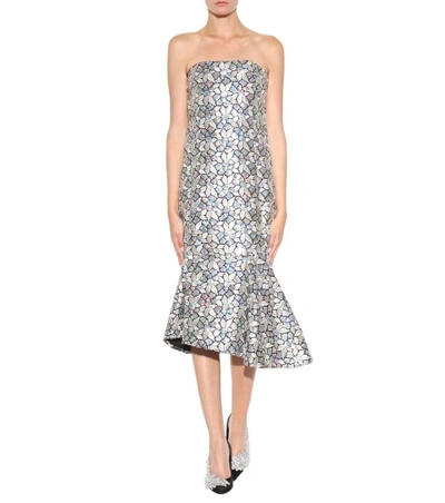 Shop Balenciaga Sequinned And Embroidered Silk Dress In Metallic