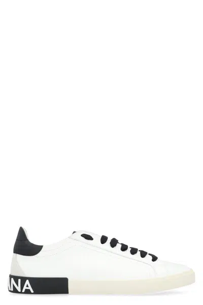 Dolce & Gabbana Portofino Leather Sneakers With Rubberized Logo Shoes
