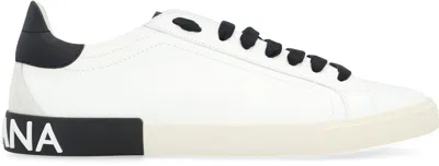 Dolce & Gabbana Portofino Leather Sneakers With Rubberized Logo Shoes