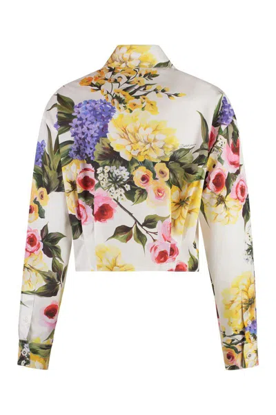 Dolce & Gabbana Floral Print Cropped Poplin Shirt With Front Tie