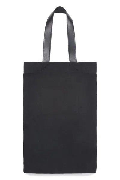 Jil Sander Black Tote Bag With Logo Print In Canvas Woman